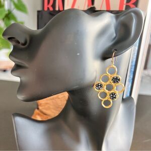 ANN TAYLOR Y2K Gold Tone Natural Stones Diamond Shape Dangle French Wire